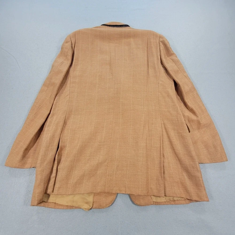 Ermenegildo Zegna Linen Wool Sport Coat Blazer Tan Peach Windowpane 46L Italy